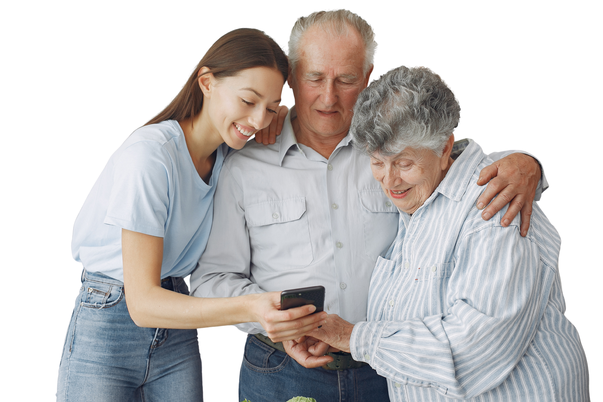 Family looking at phone
